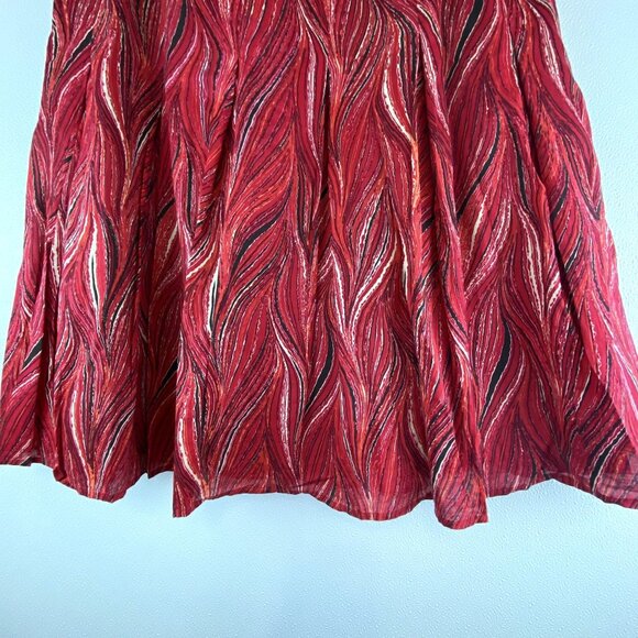 VTG Womens 14 Red Black Western Cowgirl Flat Panel-Pleated Flowy Skirt - Picture 11 of 12